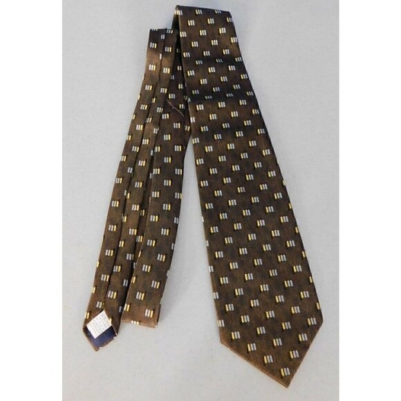 VINTAGE G3M SIDAE BROWN, GRAY & YELLOW NECK TIE, 3.75" WIDE, NEVER WORN! - Picture 1 of 2